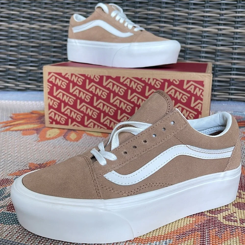 Vans WMNS Old Skool Stacked Soft Suede) Burro/True White VN0A7Q5MB69 Platforms